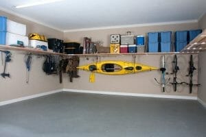 garage organization kayak and bikes