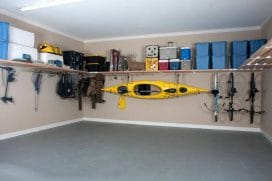 garage organization kayak and bikes